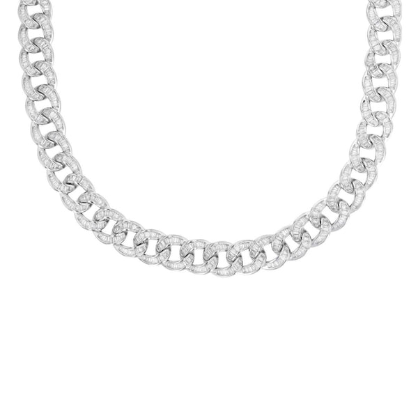 Luxe Layers Sterling Silver Baguette Cubic Zirconia 24" 12MM Cuban Link Chain