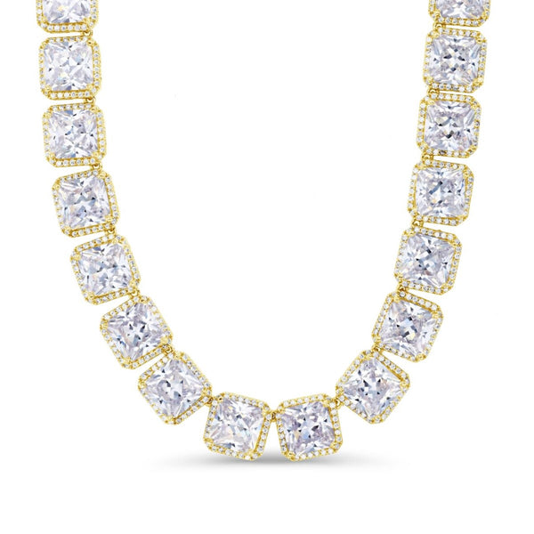 Luxe Layers 14KT Yellow Gold Plated Sterling Silver Square Cubic Zirconia 20" 10MM Halo Tennis Necklace