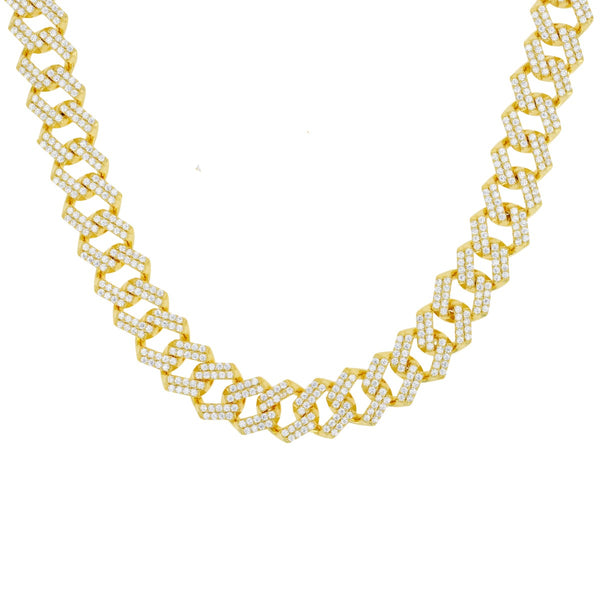 Luxe Layers 14KT Yellow Gold Plated Sterling Silver Cubic Zirconia 24" 13MM Cuban Link Chain