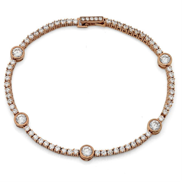 18KT Rose Gold Plated Sterling Silver and Cubic Zirconia 7" Bracelet