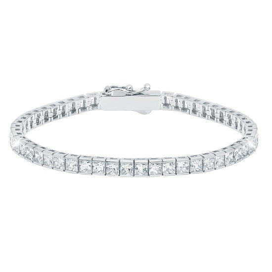 Crislu Platinum Plated Sterling Silver Princess Cut Cubic Zirconia 7" Tennis Bracelet