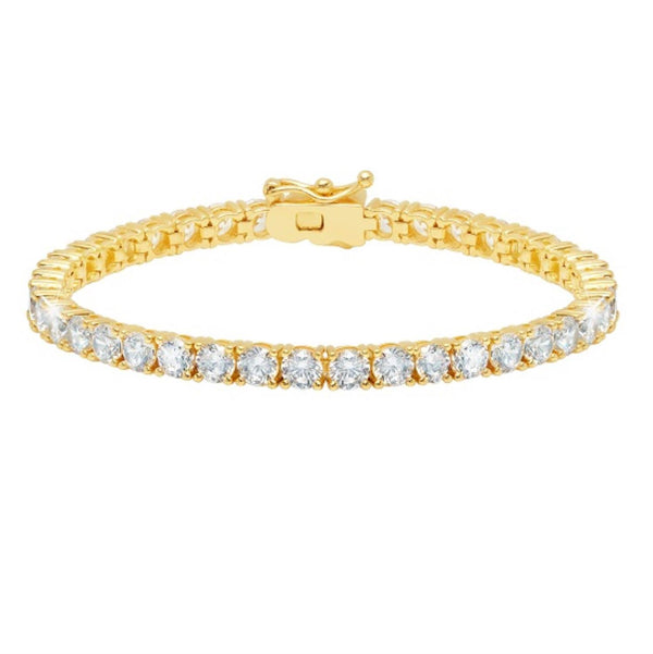 Crislu 18KT Yellow Gold Plated Sterling Silver Round Cubic Zirconia 7" Tennis Bracelet