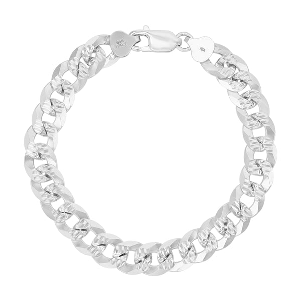 Sterling Silver 8.5" 10MM Diamond-cut Pave Curb Bracelet