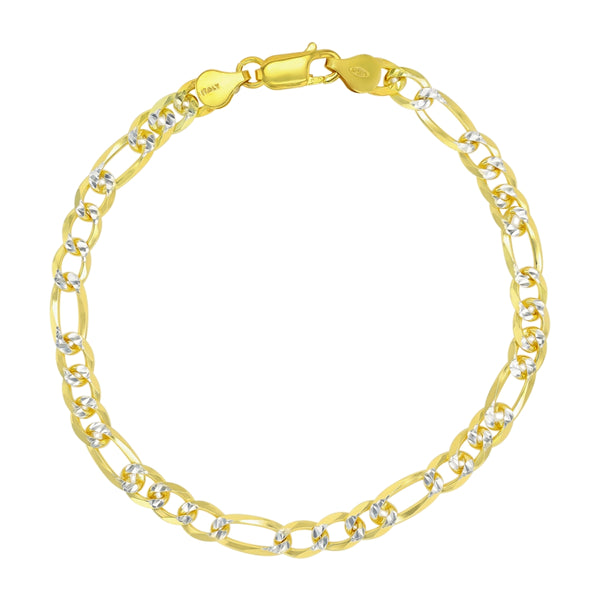 Luxe Layers 14KT Yellow Gold Plated Sterling Silver 8.25" 6.6MM Pave Figaro Bracelet