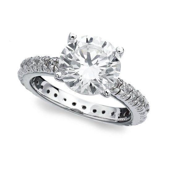 Crislu Platinum Plated Sterling Silver Round Cubic Zirconia Solitaire Ring