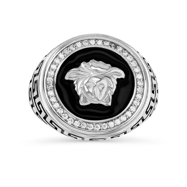 Luxe Layers Sterling Silver Cubic Zirconia Black Enamel Medusa Ring