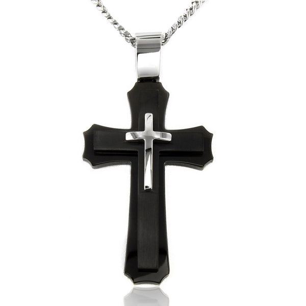 Black Stainless Steel 24" Cross Pendant