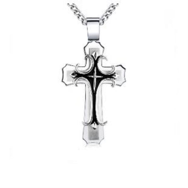 Black Stainless Steel 24" Cross Pendant