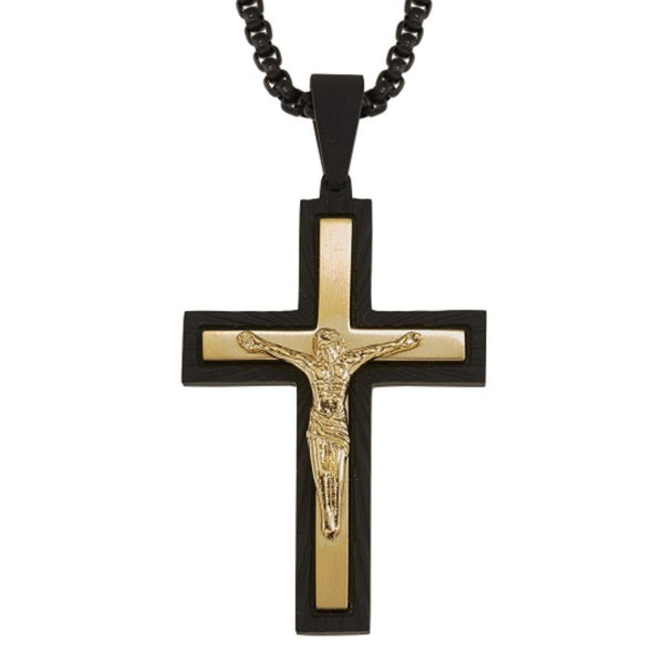 Yellow Stainless Steel 24" Crucifix Cross Pendant