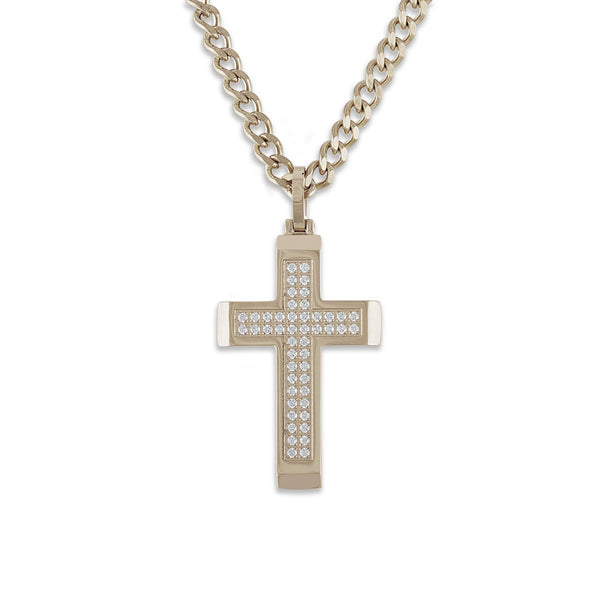 Luxe Layers Stainless Steel and Cubic Zirconia 24" Cross Pendant