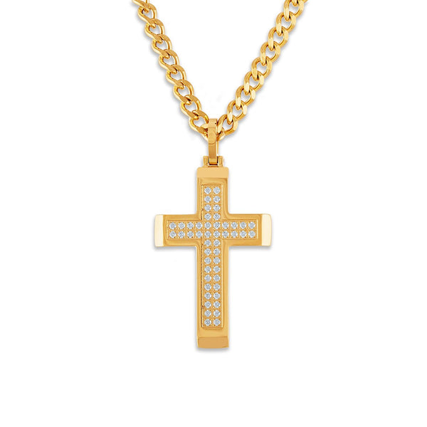 Luxe Layers Yellow Stainless Steel and Cubic Zirconia 24" Cross Pendant