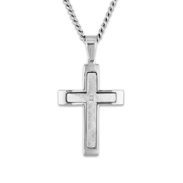 Stainless Steel 1/50 CTW 54X32MM 24" Cross Pendant