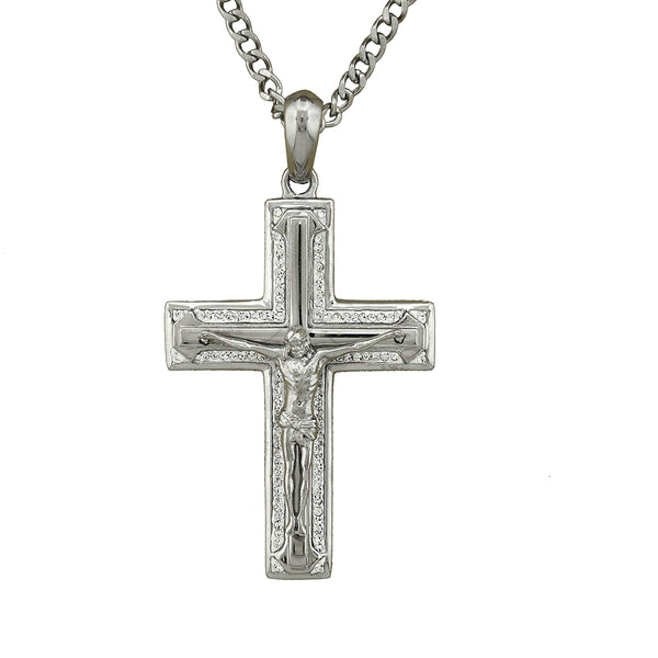 Luxe Layers Stainless Steel Crystal 24" Crucifix Cross Pendant