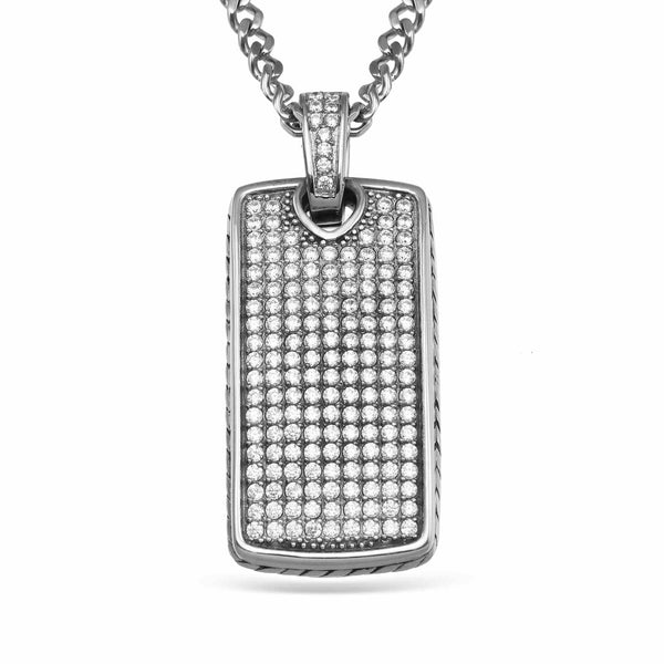 Luxe Layers Stainless Steel Cubic Zirconia 61X25MM 24" Dog Tag Pendant