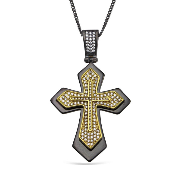 Luxe Layers Two-Tone Stainless Steel Cubic Zirconia 70X42MM 24" Cross Pendant