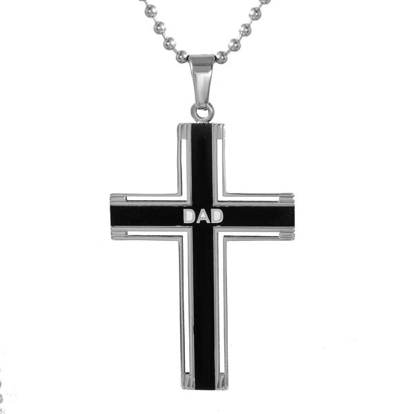 Stainless Steel 24" Dad on Cross Pendant