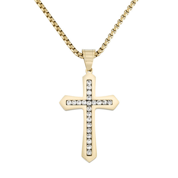 King by Simone I Smith Yellow Stainless Steel and Crystal 56X38MM 24" Cross Pendant