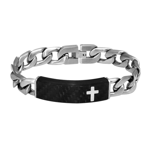 Black Stainless Steel 8" 15MM ID Cross Bracelet