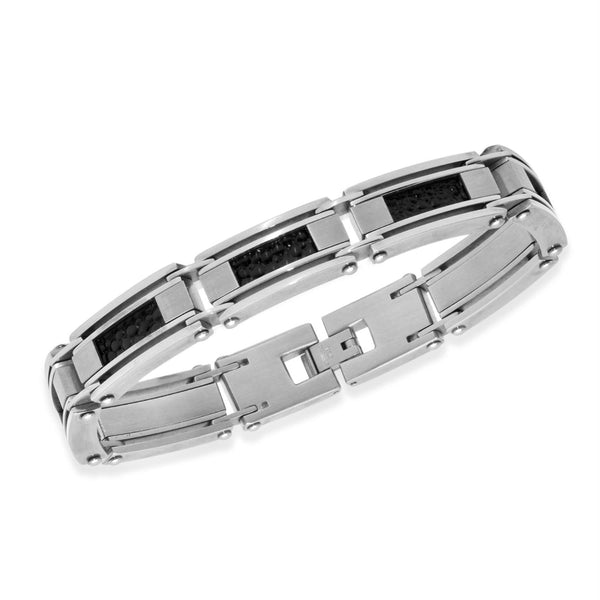 Stainless Steel 8.5" Leather Inlay Bracelet