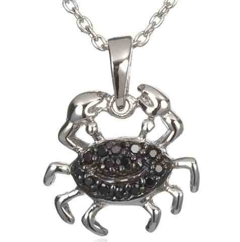 Sterling Silver and Cubic Zirconia 18" Crab Pendant