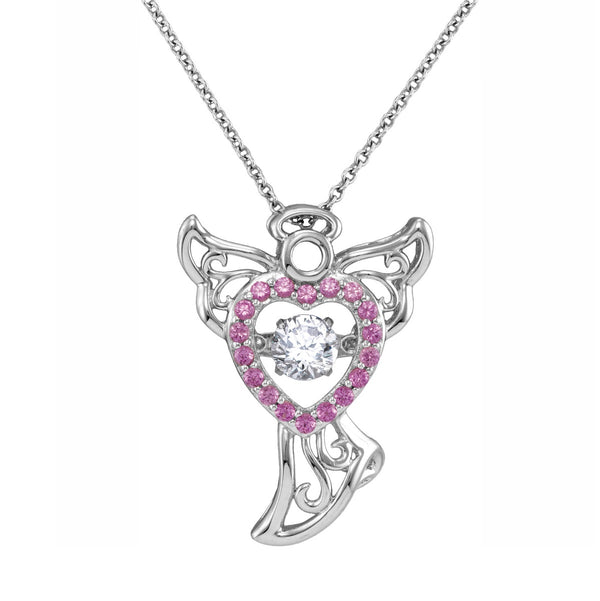 Sterling Silver and Pink Sapphire 18" Angel Pendant