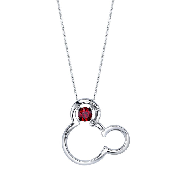 Disney Sterling Silver Round Swarovski Crystal 18" Birthstone Mickey Mouse Pendant