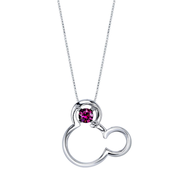 Disney Sterling Silver Round Swarovski Crystal 18" Birthstone Mickey Mouse Pendant