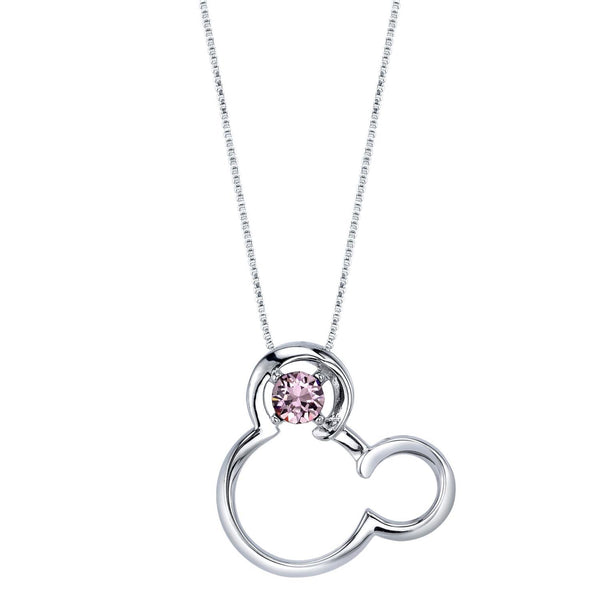 Disney Sterling Silver Round Swarovski Crystal 18" Birthstone Mickey Mouse Pendant