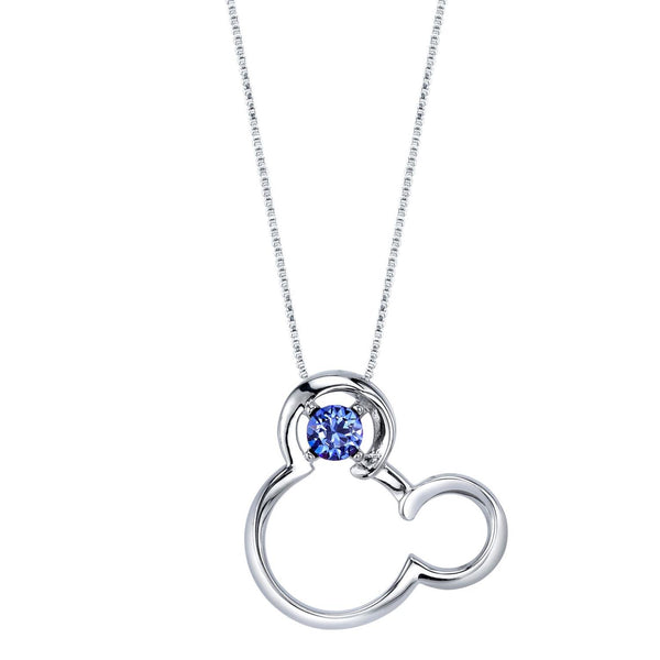 Disney Sterling Silver Round Swarovski Crystal 18" Birthstone Mickey Mouse Pendant