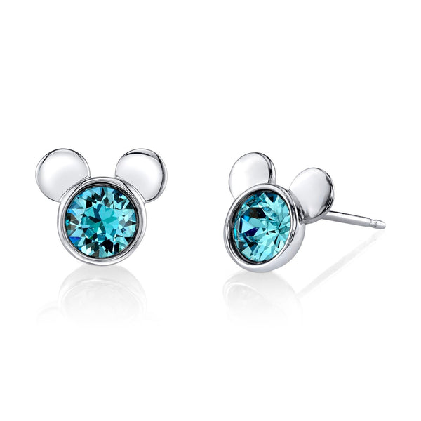 Disney Sterling Silver Round Swarovski Crystal Birthstone Mickey Mouse Stud Earrings