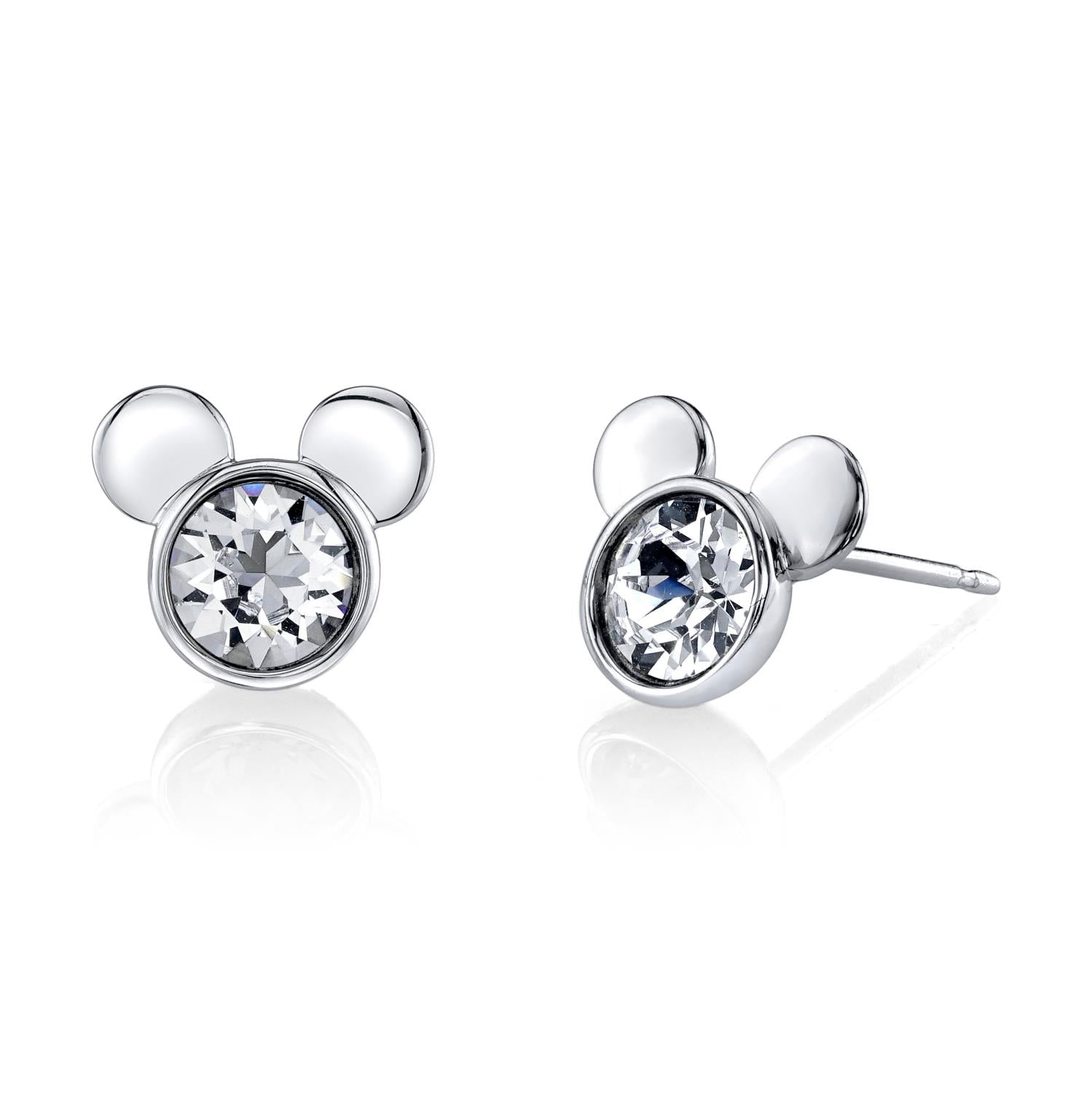 Disney Sterling Silver Round Crystal Birthstone Mickey Mouse Stud