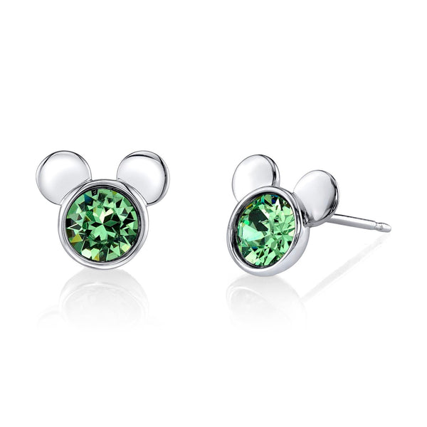 Disney Sterling Silver Round Swarovski Crystal Birthstone Mickey Mouse Stud Earrings