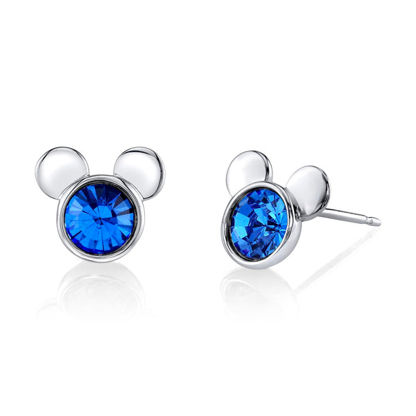 Disney Sterling Silver Round Swarovski Crystal Birthstone Mickey Mouse Stud Earrings