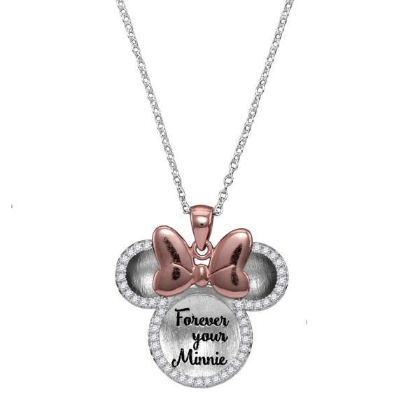 Disney Sterling Silver and Cubic Zirconia 18" Forever Your Minnie Pendant