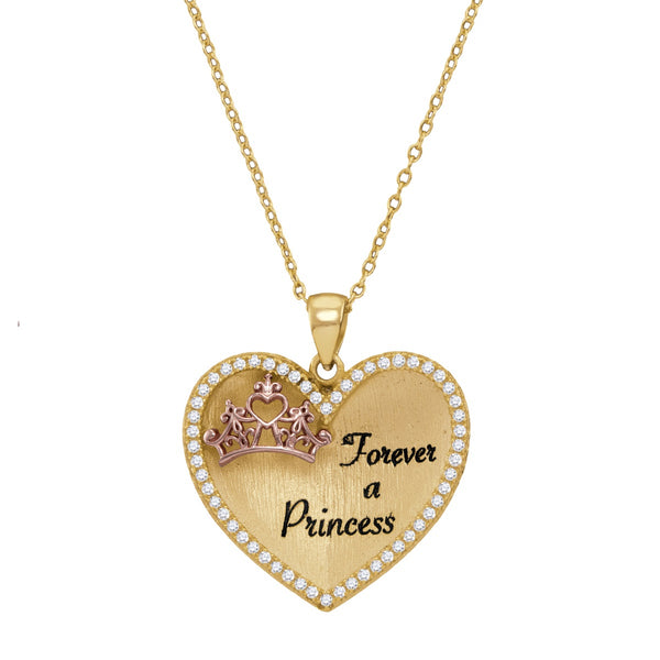 Disney 14KT Yellow Gold Plated Sterling Silver and Cubic Zirconia 18" Forecer Princess Crown Pendant