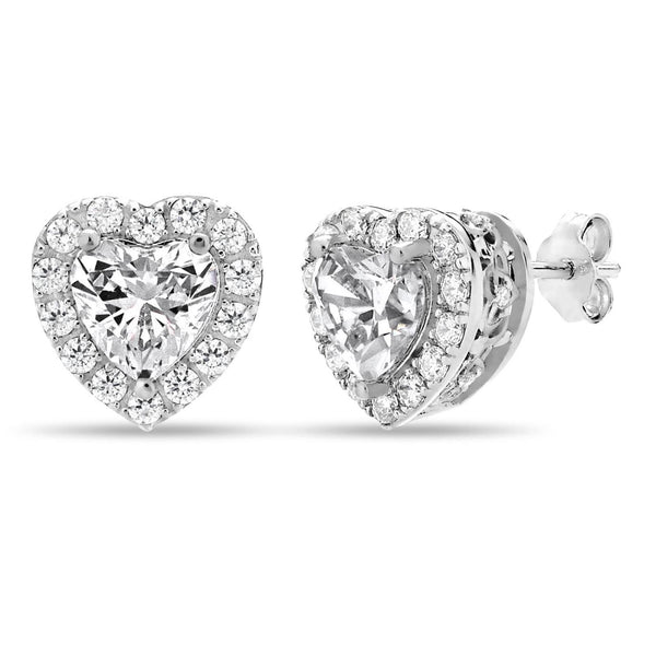 Sterling Silver 6MM Heart Shape Swarovski Zirconia Halo Stud Earrings