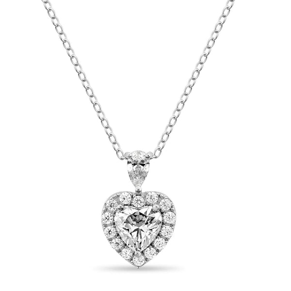 Sterling Silver Heart Shape Swarovski Zirconia 18" Halo Pendant