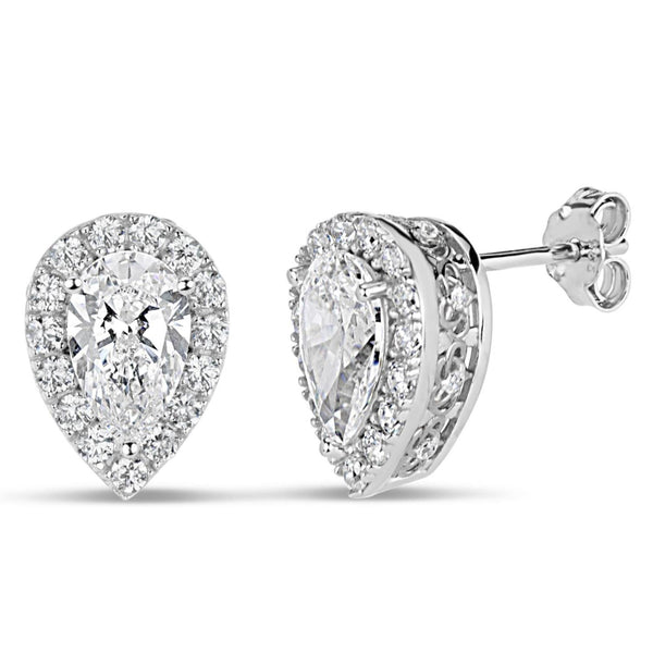 Sterling Silver 8X5MM Pear Swarovski Zirconia Halo Earrings