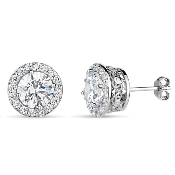 Sterling Silver 7MM Round Swarovski Zirconia Halo Stud Earrings