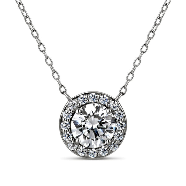 Sterling Silver 7MM Round Swarovski Zirconia 18" Halo Pendant