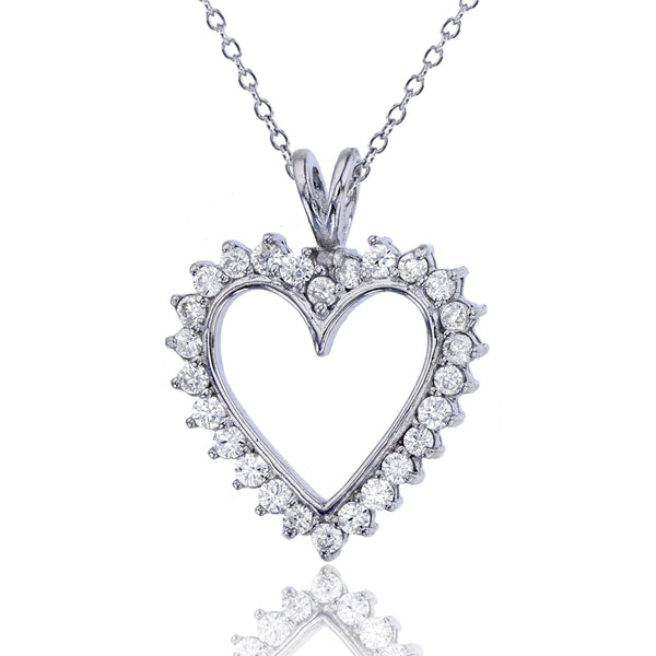 Sterling Silver and Cubic Zirconia 18" Heart Pendant