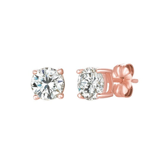 Crislu 18KT Rose Gold Plated Sterling Silver Round Cubic Zirconia Solitaire Stud Earrings