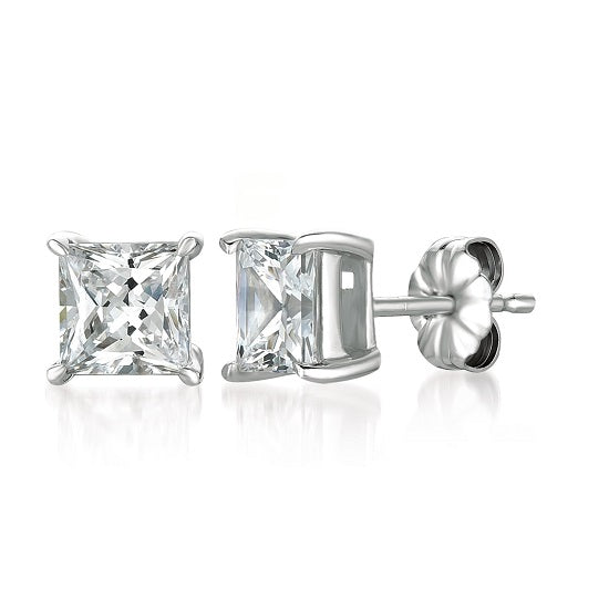 Crislu Platinum Plated Sterling Silver Princess Cut Cubic Zirconia Stud Earrings