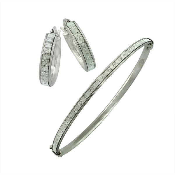 Sterling Silver Glitter Hoop Earrings and Bangle Set