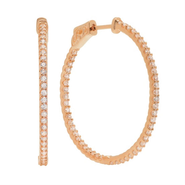 Crislu 18KT Rose Gold Plated Sterling Silver Cubic Zirconia Safety Clasp In & Out Hoop Earrings