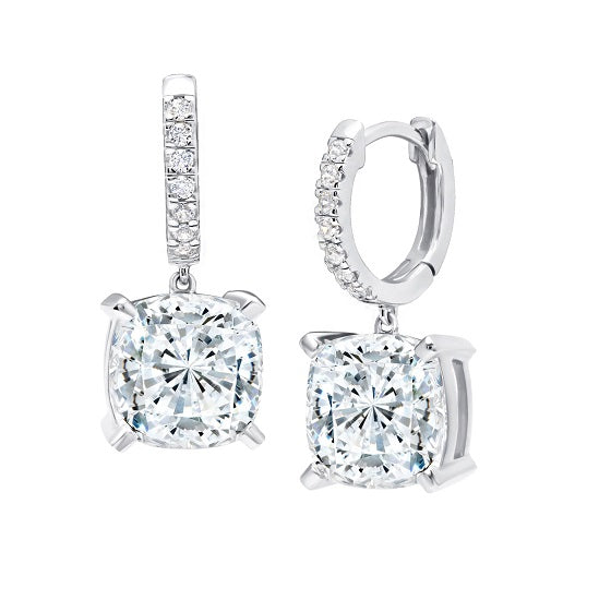 Crislu Platinum Plated Sterling Silver Cushion Cubic Zirconia Leverback Earrings