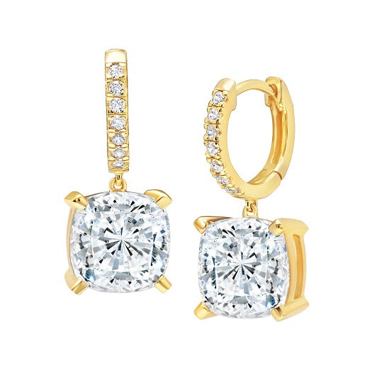 Crislu 18KT Yellow Gold Plated Sterling Silver Cushion Cubic Zirconia Leverback Earrings