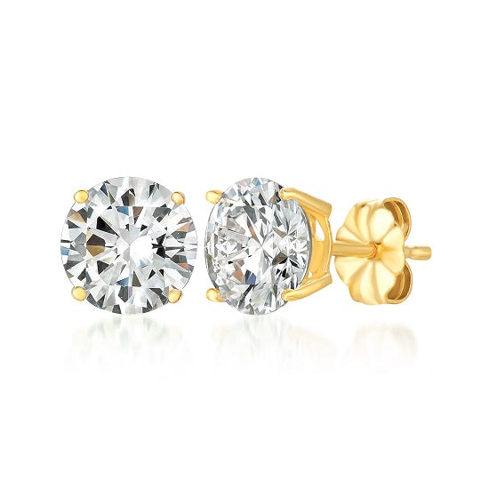 Crislu 18KT Yellow Gold Plated Sterling Silver Round Cubic Zirconia Stud Earrings