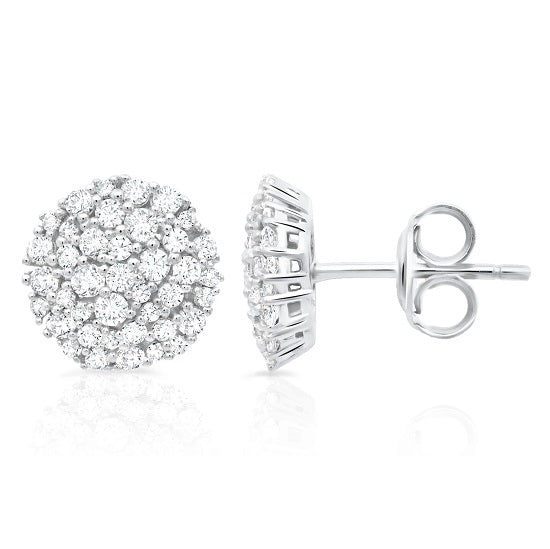 Crislu Platinum Plated Sterling Silver Round Cubic Zirconia Cluster Stud Earrings