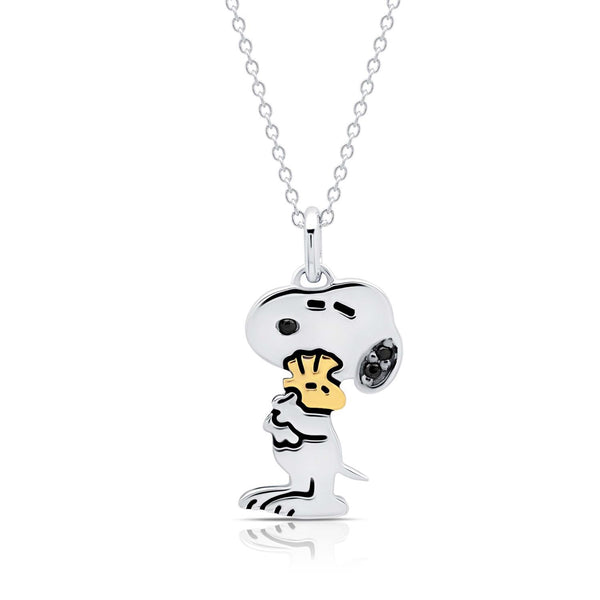 Crislu Platinum Plated Sterling Silver 18" Snoopy and Woodstock Pendant